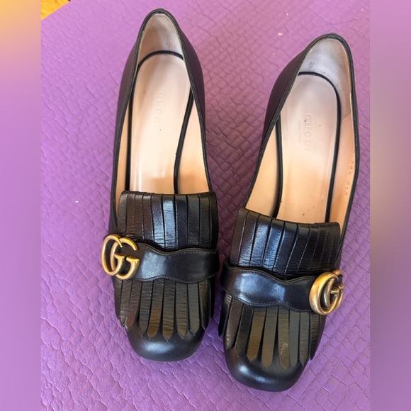 Gucci Shoes - Gucci Marmont Black Leather Fringe Loafers